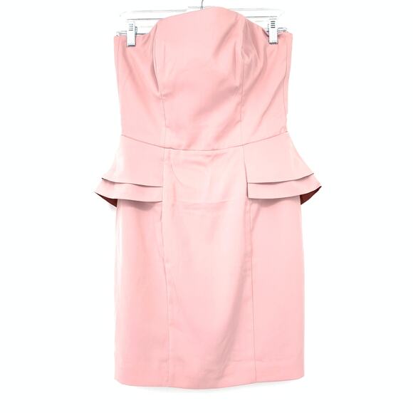 Y2K H&M Strapless Peplum Mini Dress Womens Size 8 Light Pink Back Zip NEW - Picture 1 of 7